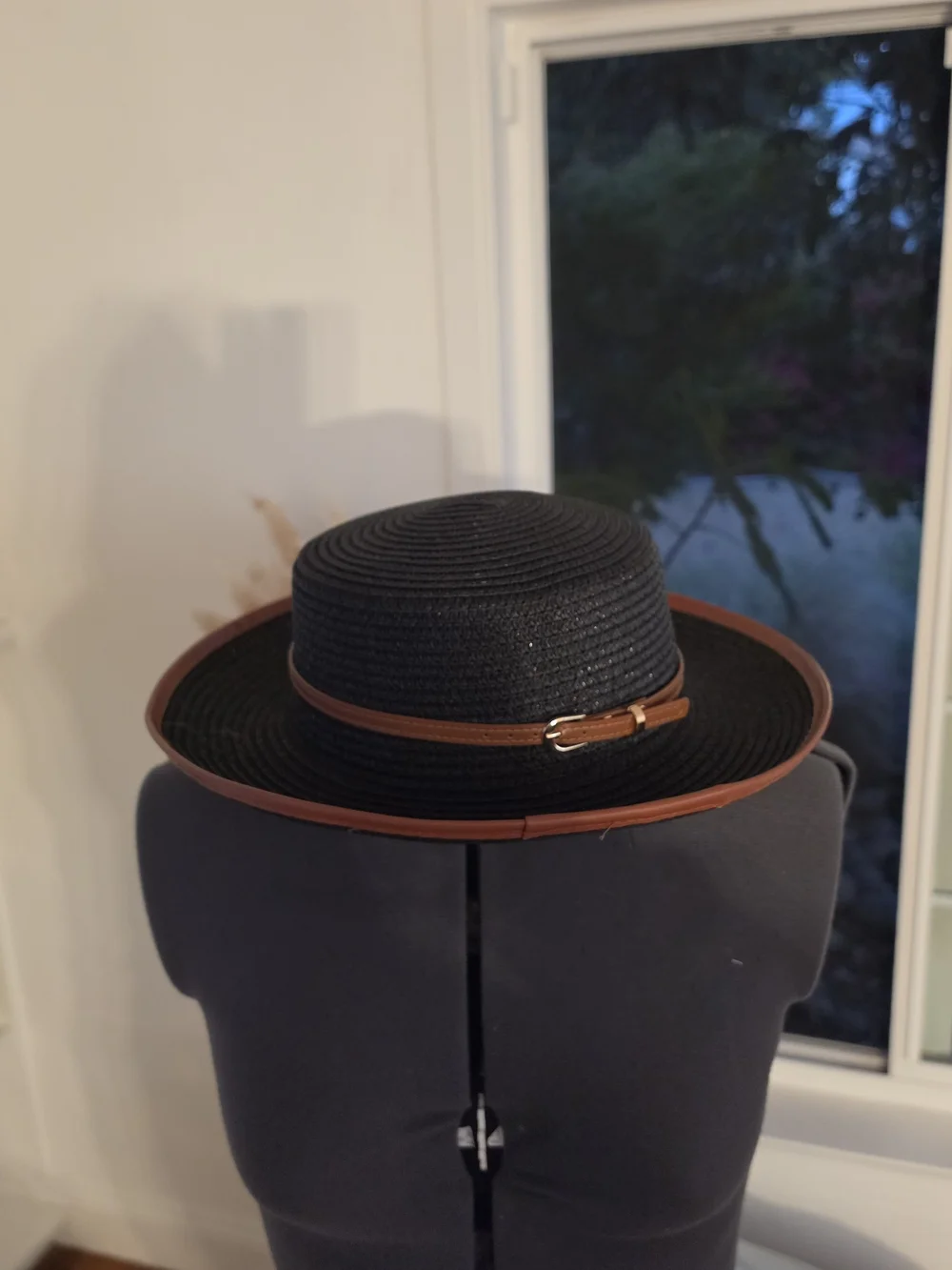 Black Or Cream Straw Rancher Hat with Brown Leather Band